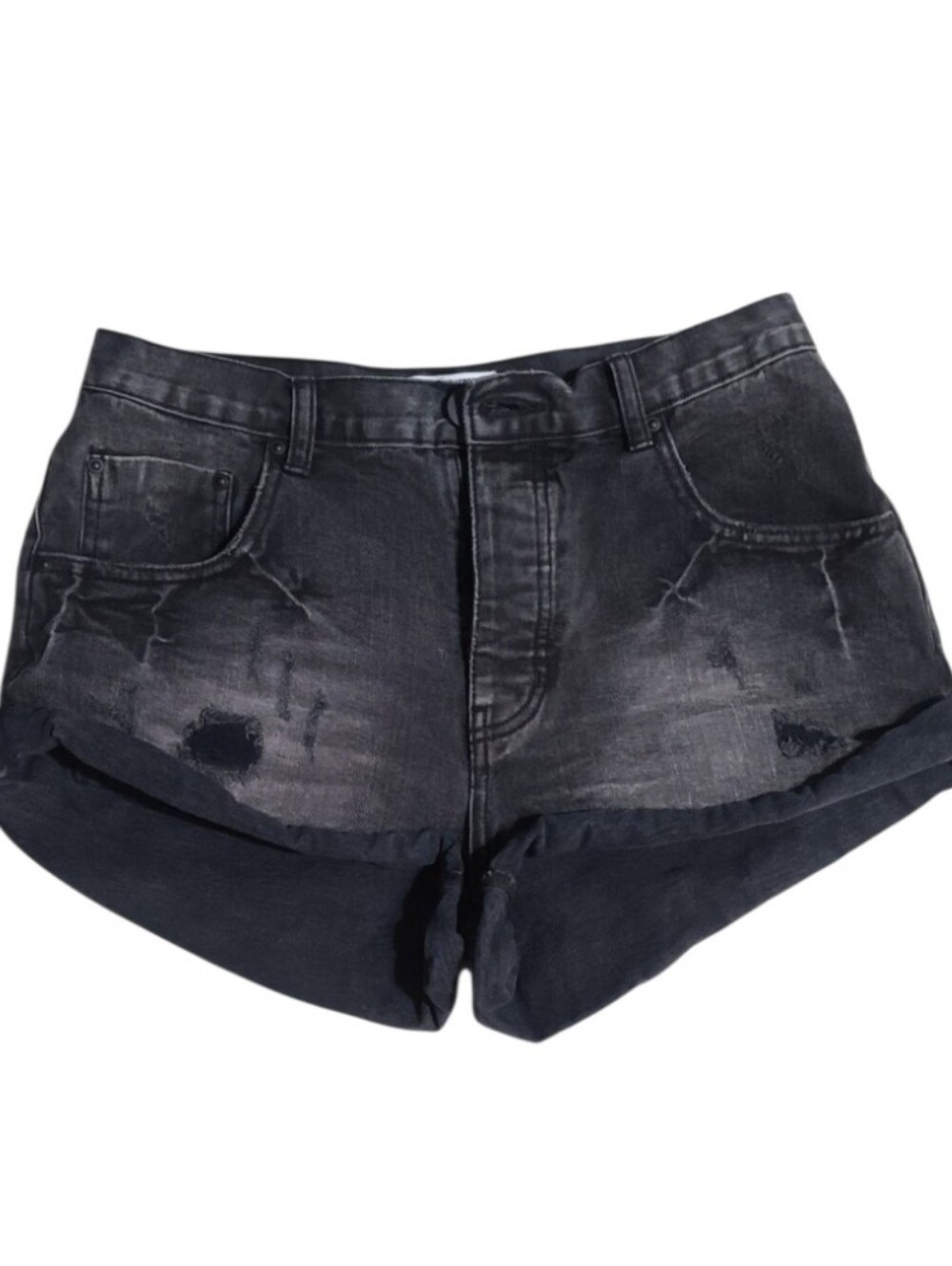 One Teaspoon Distressed Black Denim Shorts 28